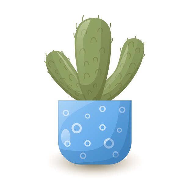 Cactus en una olla azul Plantas caseras Ilustración vectorial con sombra y gradiente Icono único