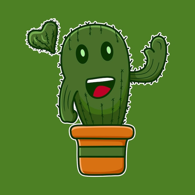 Cactus en una olla ilustración de vector de dibujos animados aislado en vector premium
