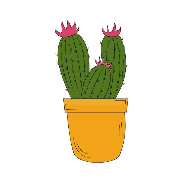 Vector cactus en una olla sobre un fondo blanco cactus se puede usar como una impresión para la casa o la decoración del jardín flor