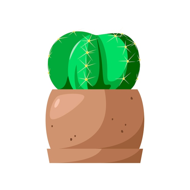 Cactus en una olla sobre un fondo blanco Diseño de dibujos animados