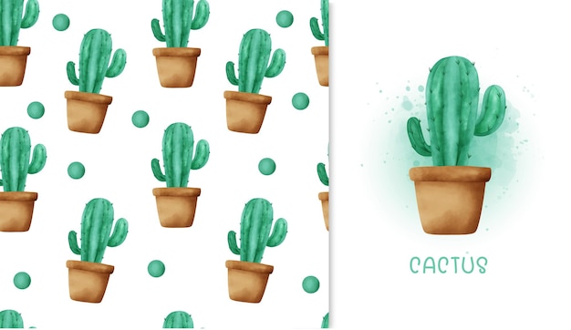 Cactus de patrones sin fisuras y tarjeta de felicitación.