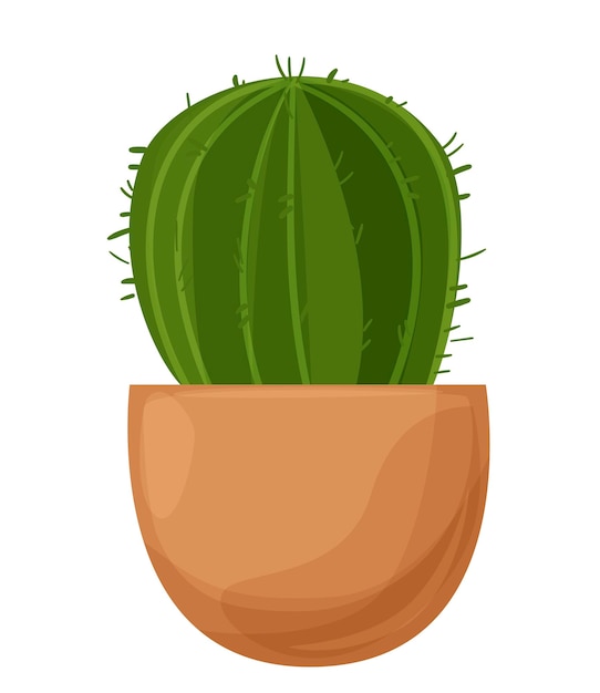 Cactus en una planta casera decorativa de la maceta en una ilustración del vector del fondo blanco