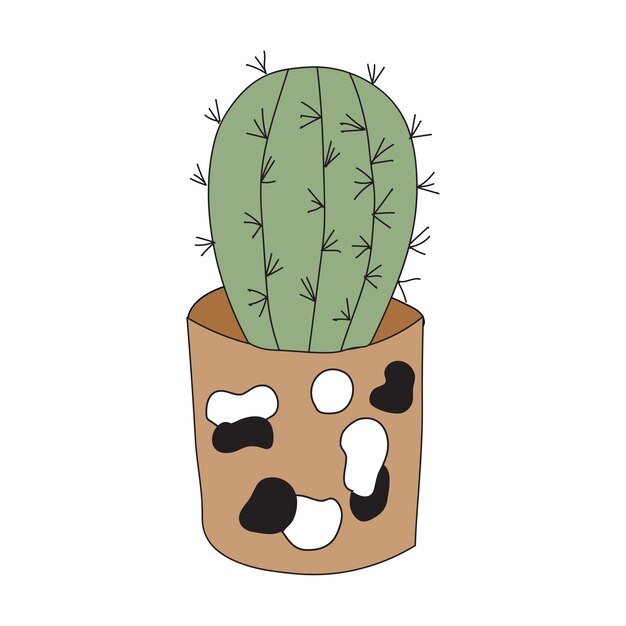 Cactus de planta casera en una olla de barro Ilustración de garabato vectorial lindo de la planta de la casa