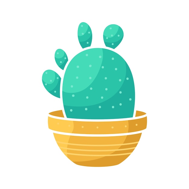 Cactus de planta interior plana de dibujos animados en una olla para el diseño de etiquetas de embalaje de semillas logotipo de la floristería