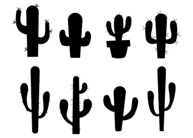 Cactus siluetas colección de plantas del desierto estilo simple ilustración aislada