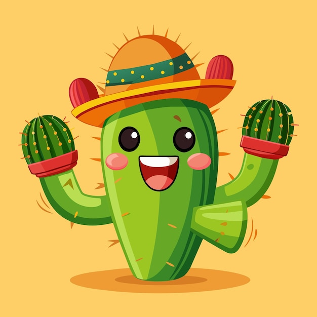 Vector un cactus con un sombrero en la cabeza