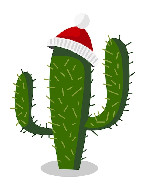 Cactus con sombrero de invierno. Suculentas navideñas en estilo de dibujos animados