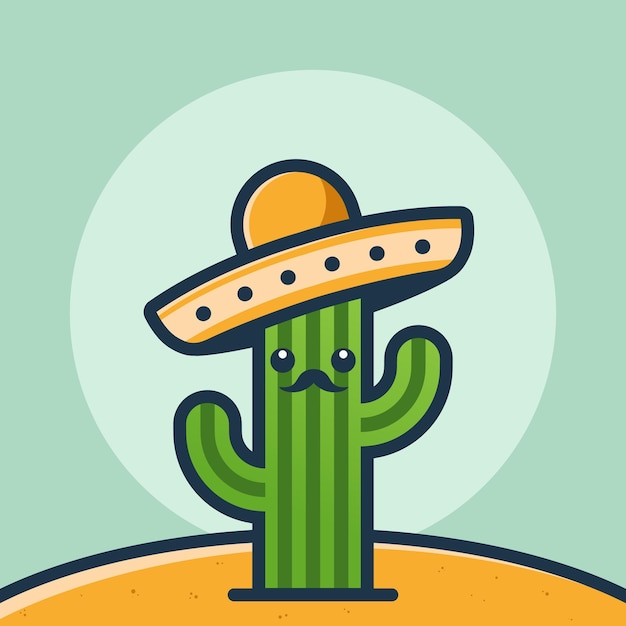 Cactus con sombrero Sombrero Celebración del Cinco de Mayo Ilustración vectorial de las fiestas mexicanas