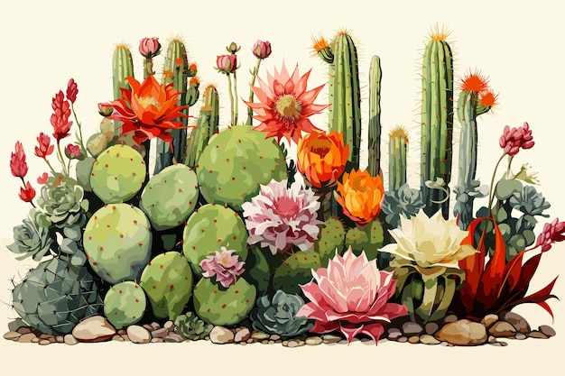 Cactus y suculentas en maceta aisladas en acuarela blanca. La ilustración de cactus se puede utilizar como impresión.