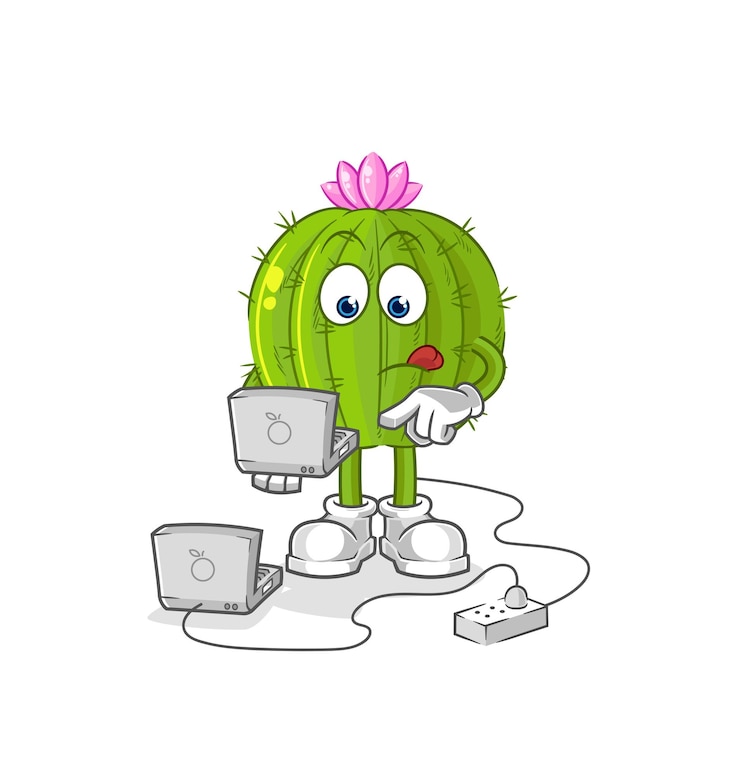 Vector cactus con vector de dibujos animados de mascota portátil