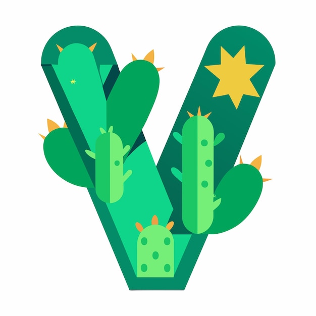 cactus Vector de la letra V del alfabeto en un fondo blanco aislado