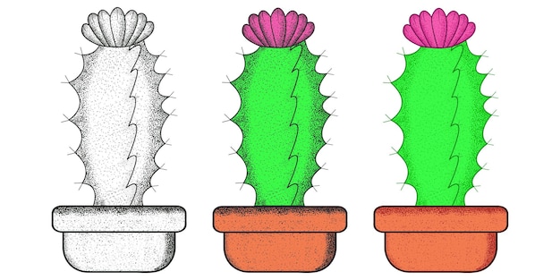 Cactus verde incompleto dibujado a mano en macetas