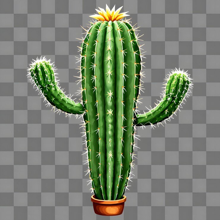 Vector cactus verde en olla con flores amarillas