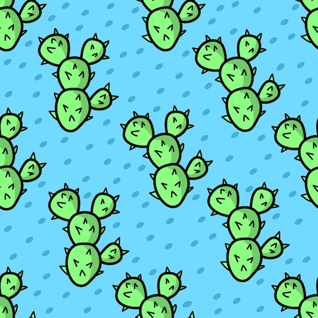 Vector cactus verdes sobre un patrón de fondo azul