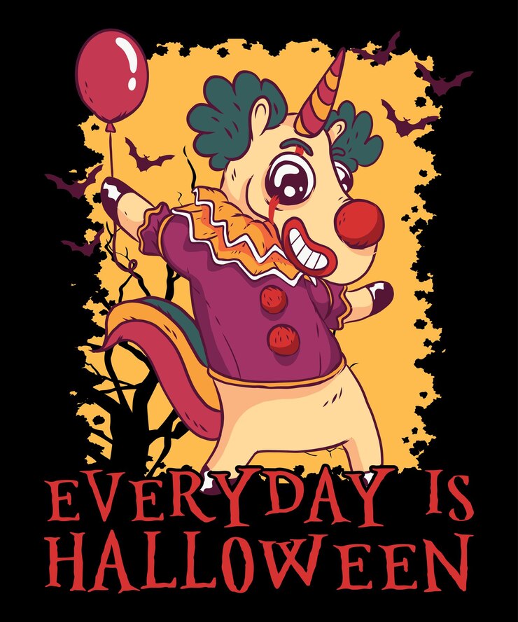 Cada día es diseño de camisa de Halloween, fondo vintage de murciélago de globo de unicornio de bruja de Halloween
