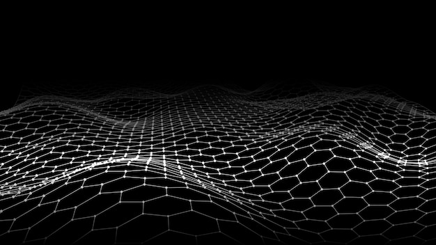 Cadena abstracta de formas hexagonales Fondo de tecnología de transferencia de datos Ilustración 3d