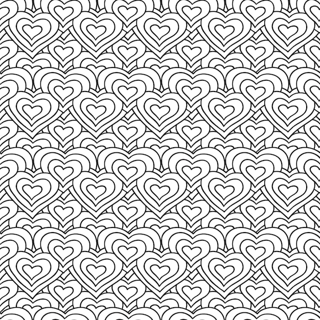 Cadena blanca y negra de corazones vector de patrones sin fisuras. Fondo de amor