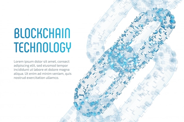 Cadena de bloques. criptomoneda. concepto de blockchain. cadena de estructura metálica 3d con bloques digitales. plantilla editable de criptomonedas. valores