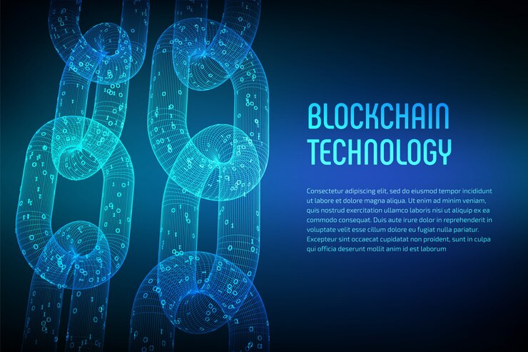 Vector cadena de bloques. criptomoneda. concepto de blockchain. cadena de estructura metálica 3d con código digital. plantilla editable de criptomonedas. ilustración vectorial de stock