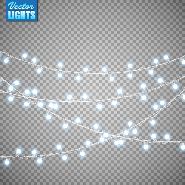 Cadena de guirnalda con bombillas de luz aisladas.