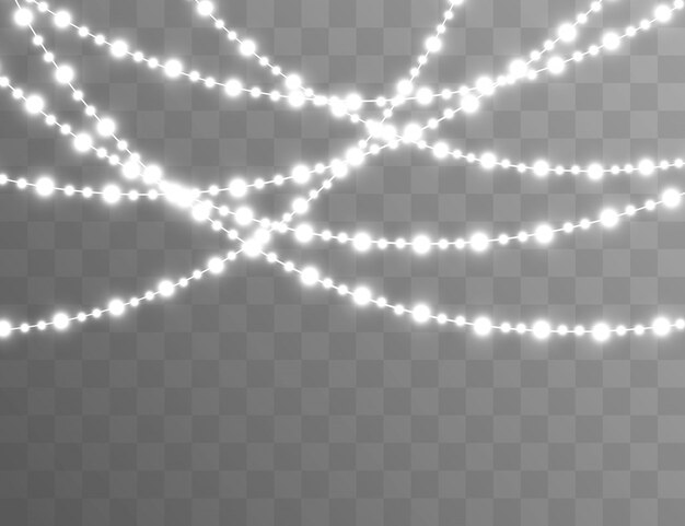 Cadena de guirnalda brillante, bombillas iluminadas.