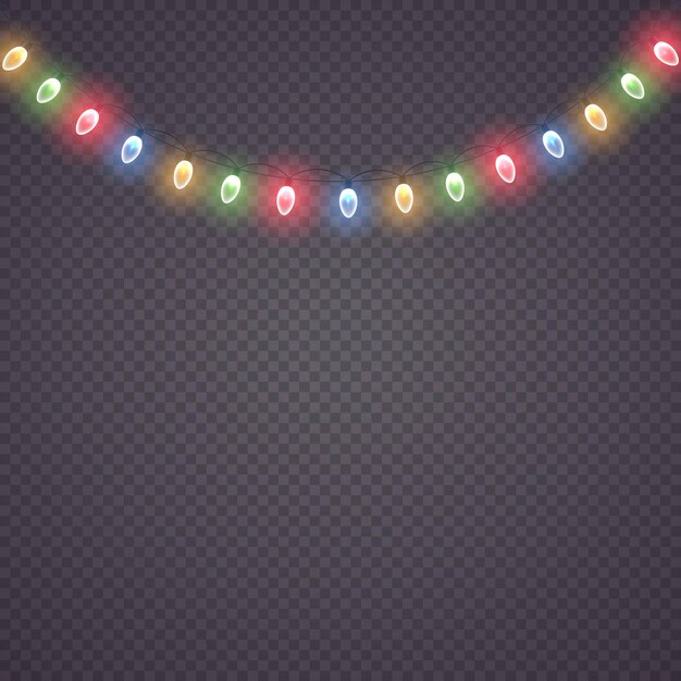 Cadena de guirnaldas de colores con bombillas brillantes luces de navidad de neón led decoraciones navideñas vector