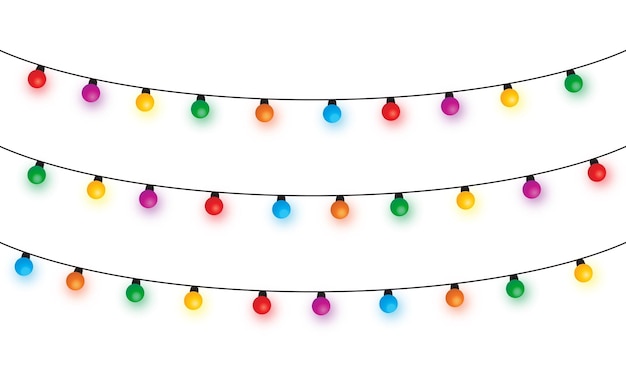 Cadena de luces de navidad aislado en vector de fondo blanco