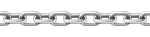 Vector cadena metálica sin costuras realista con eslabones plateados aislados en ilustración vectorial de fondo blanco