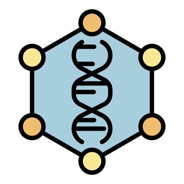 Cadena de moléculas de ADN en el icono hexagonal Contorno de moléculas de ADN vector icono color plano aislado