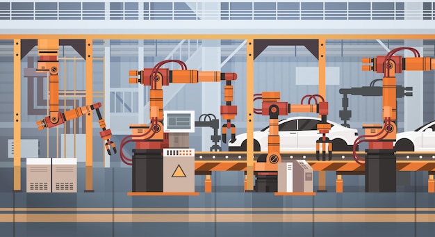 Cadena de montaje automática del transportador de la producción de automóviles concepto de la industria de la automatización industrial de la maquinaria