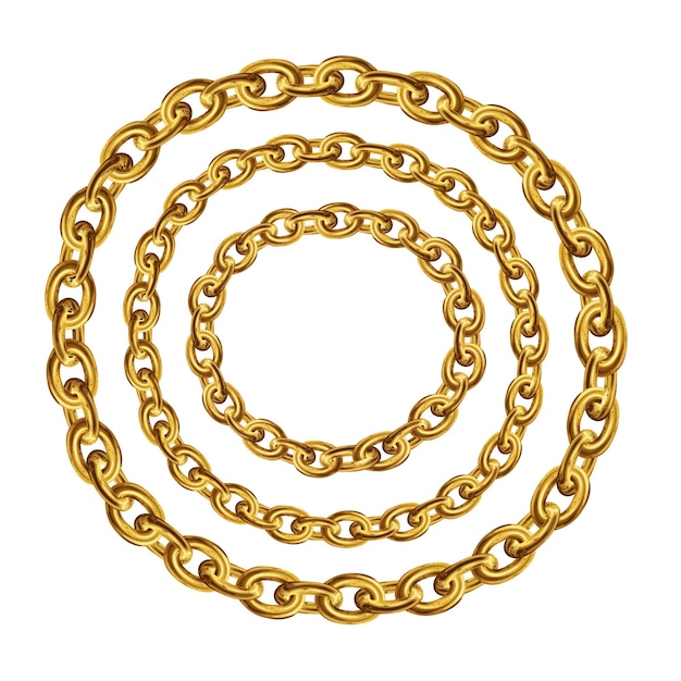 Cadena de oro con borde redondo Corona de oro en forma de círculo Pulseras de joyería Vector realista