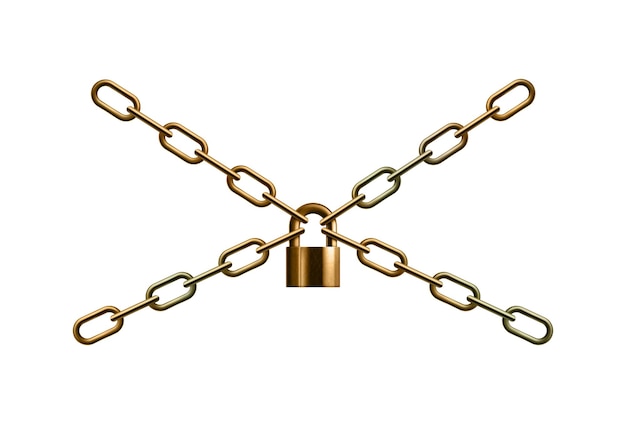 Cadena de oro composición realista de cadenas de oro con candado en la ilustración de vector de fondo en blanco