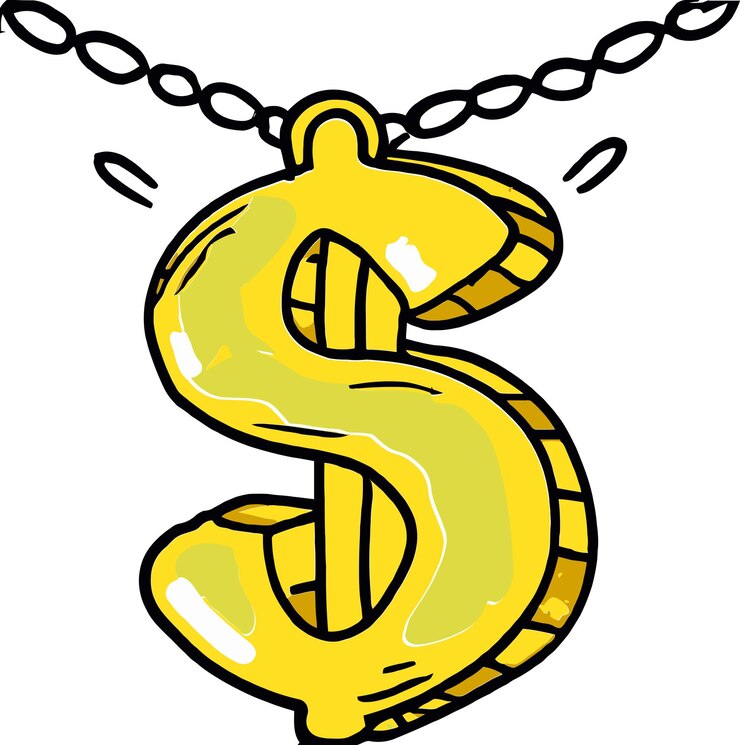 Vector cadena de oro de reflexión radiante aislada que exuda elegancia signo de dólar
