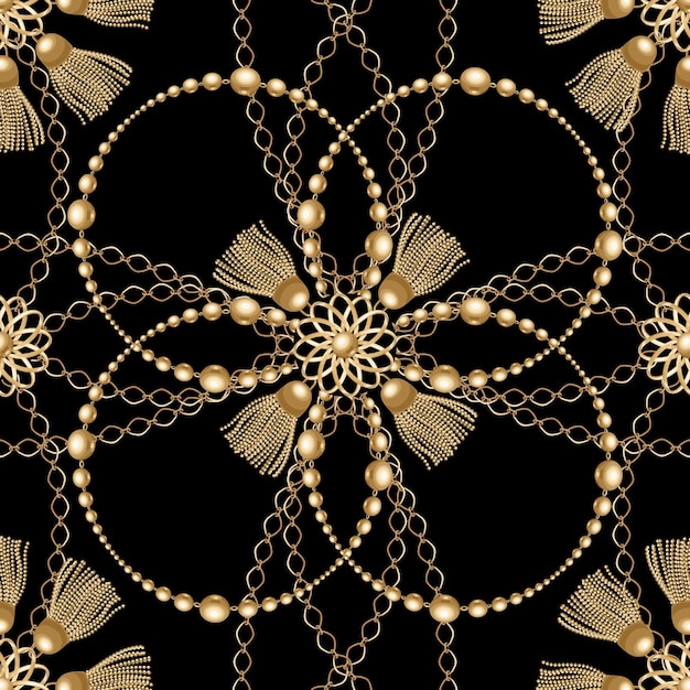 Cadenas doradas con patrones sin fisuras de borlas