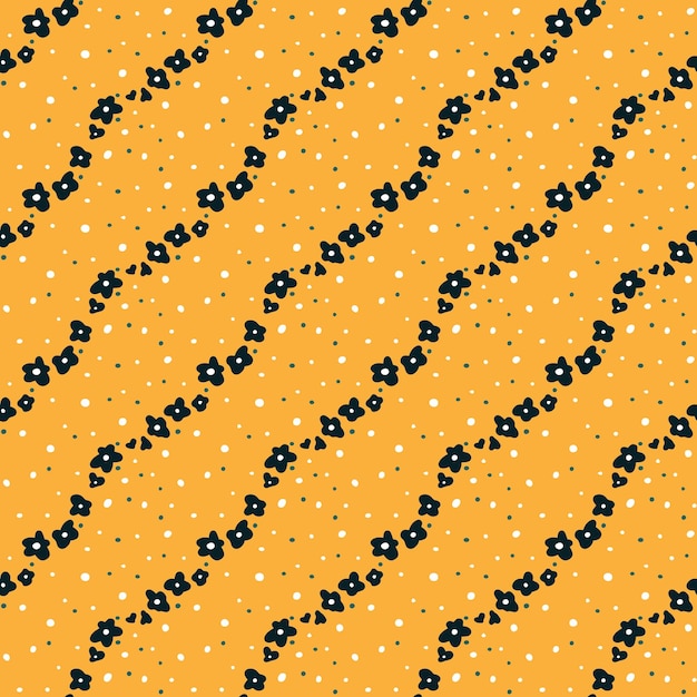 Vector cadenas onduladas de pequeñas flores oscuras sobre un fondo amarillo viento de verano imagen vectorial sin costuras