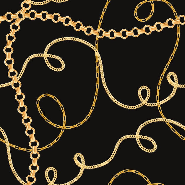 Vector cadenas de oro de patrones sin fisuras. fondo de moda de enlaces de oro. diseño de tela con cadena de joyería para textil, papel tapiz. ilustración vectorial