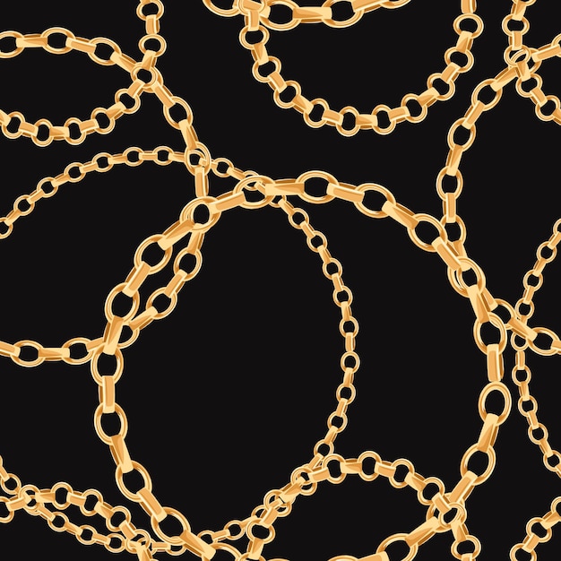 Cadenas de oro de patrones sin fisuras. Fondo de moda de enlaces de oro. Diseño de tela con cadena de joyería para textil, papel tapiz. Ilustración vectorial