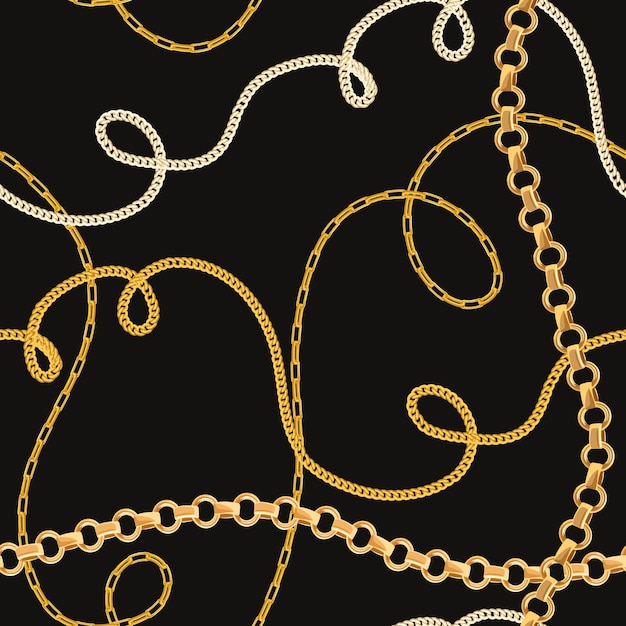 Vector cadenas de oro de patrones sin fisuras. fondo de moda de enlaces de oro. diseño de tela con cadena de joyería para textil, papel tapiz. ilustración vectorial