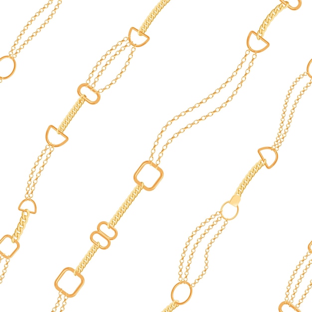 Cadenas de oro de patrones sin fisuras de la moda. fondo de tela con cadena de oro. diseño de lujo con elementos de joyería para textiles, papel tapiz. ilustración vectorial