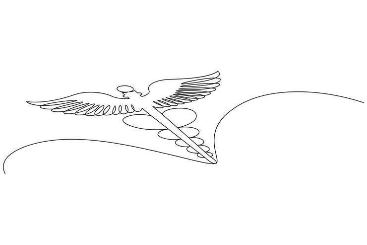 Vector caduceo con icono médico dibujo continuo de una línea de icono vectorial plano de contorno aislado