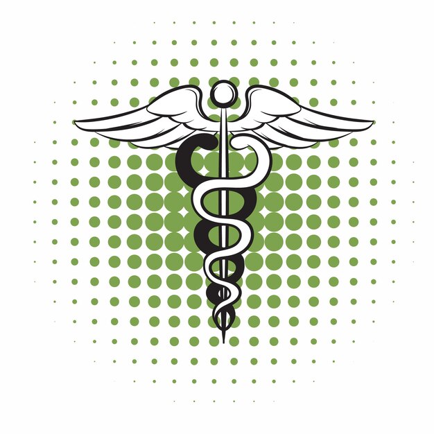 Vector caduceo símbolo médico icono de cómics sobre un fondo blanco.