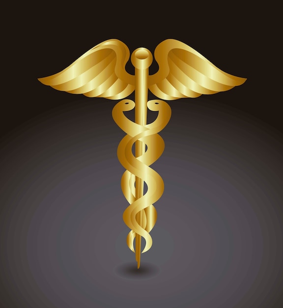 Caduceos de oro sobre fondo negro ilustración vectorial