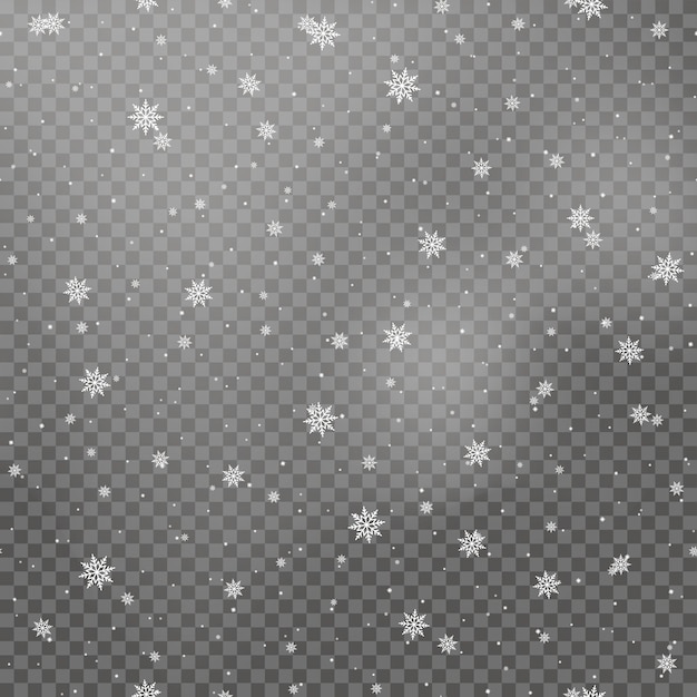 Caen los copos de nieve blancos para navidad sobre fondo transparente. vector