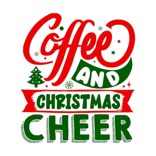 Café y alegría navideña Elemento de tipografía único Diseño vectorial premium