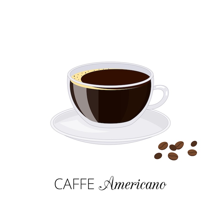 Vector café americano con granos de café