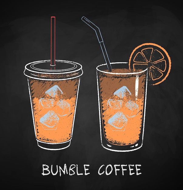 Café Bumble en fondo de pizarra negra Ilustración grunge dibujada con tiza vectorial de vista lateral