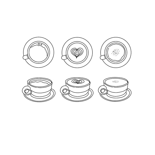 café capuchino dibujado a mano dibujado ilustraciones conjunto vectorial
