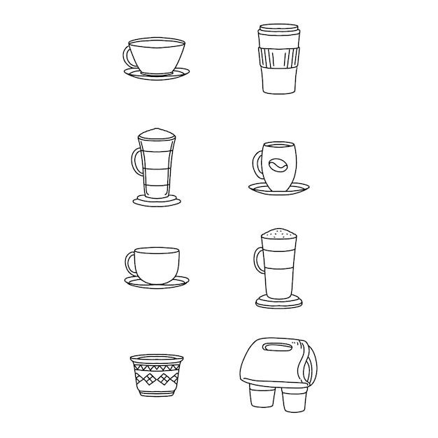 café capuchino dibujado a mano dibujado ilustraciones conjunto vectorial