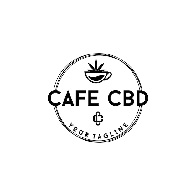 Vector café cbd hoja de cannabis y diseño de logotipo de vector de taza