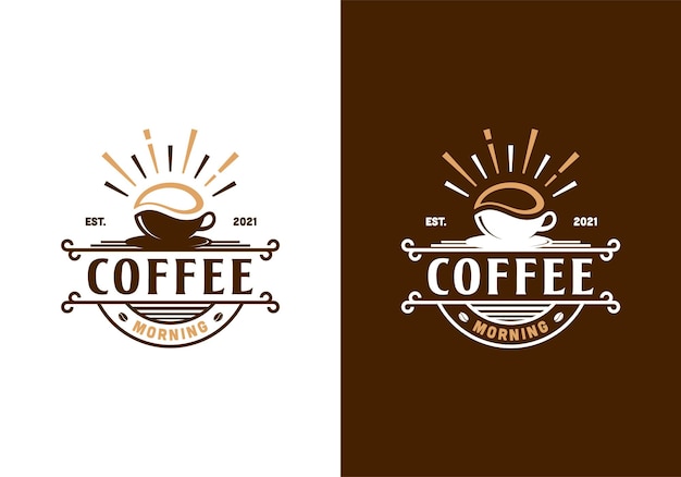 Café con concepto de amanecer. Mañana de café, plantilla de diseño de ilustración de logotipo de café café